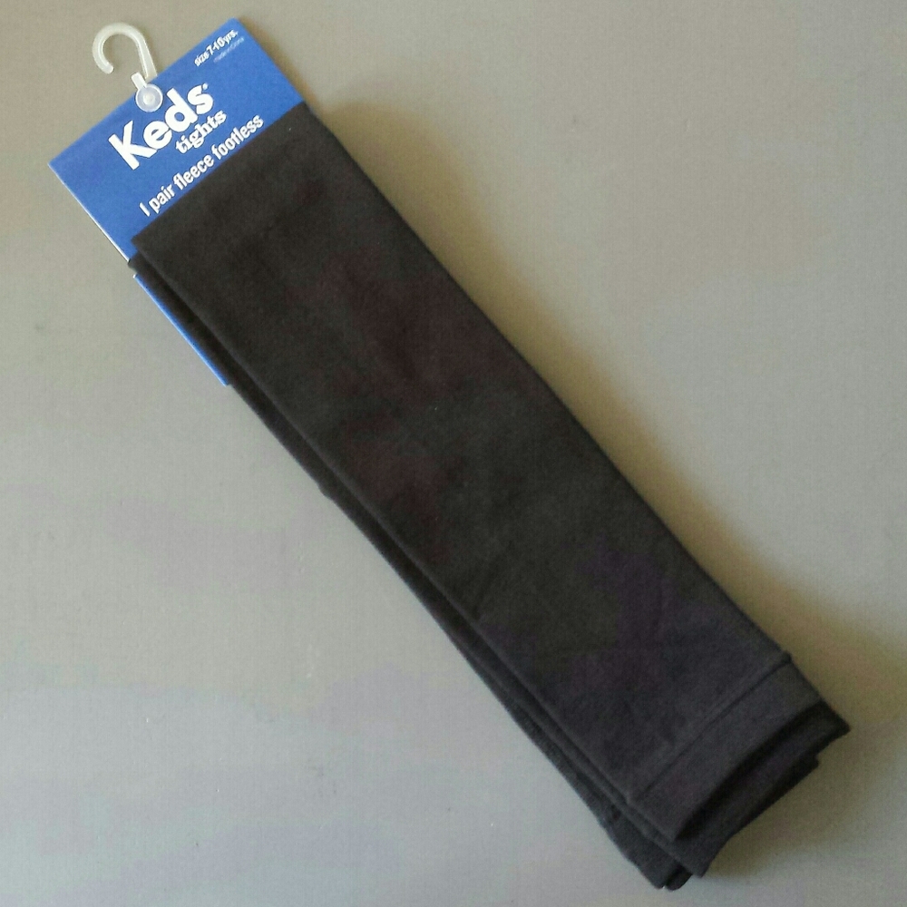 NWT Keds Girls Black Fleece Footless Tights M 7-10 Yrs - Picture 1 of 7